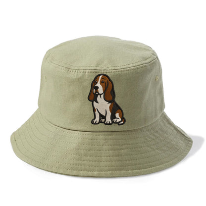 Basset Hound - Tri-color embroidered sit Bucket Hat - Army Green