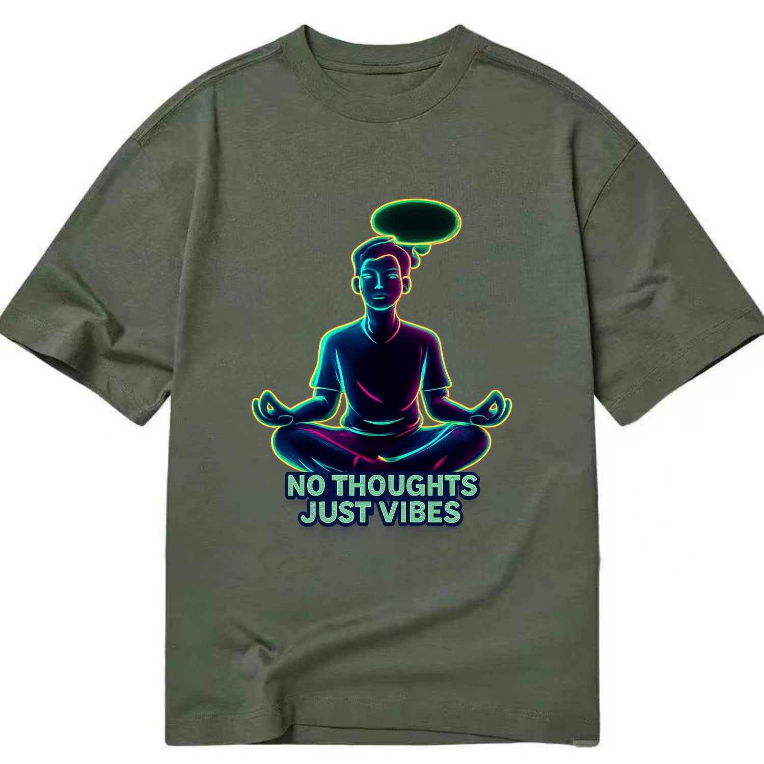 Peaceful floating figure with empty thought bubble - "no thoughts just vibes" zen - Classic T-shirt - Army Green