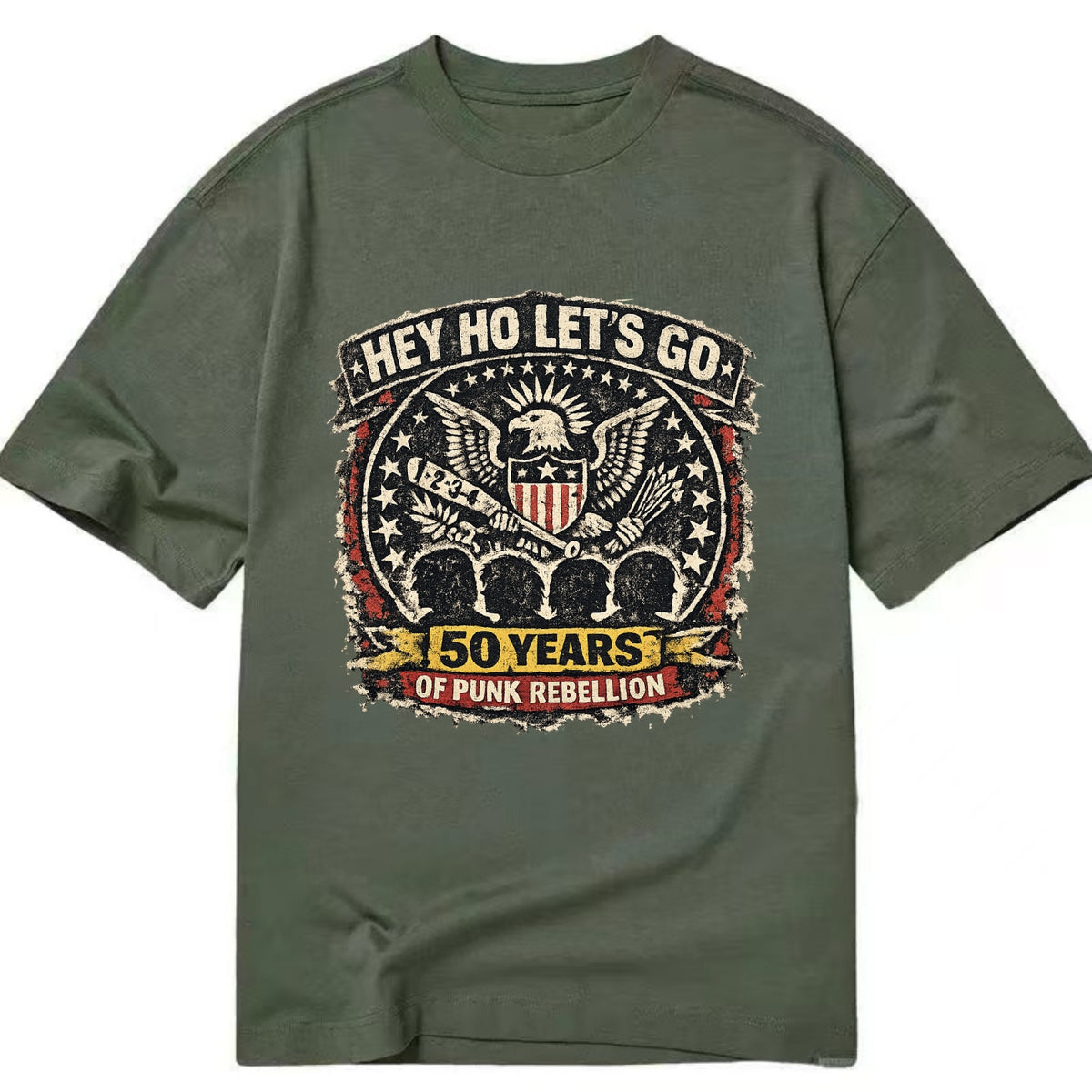 RAMONES LEGACY | Hey Ho Let's Go typography | Presidential seal parody | Four - Classic T-shirt - Army Green