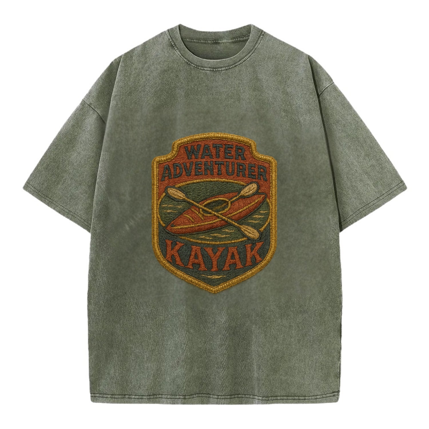Kayak with paddle - water adventurer - Vintage T-shirt - Army Green