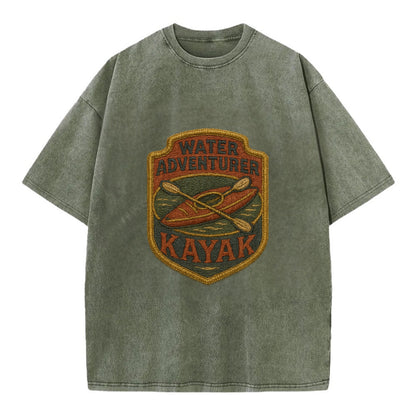Kayak with paddle - water adventurer - Vintage T-shirt - Army Green