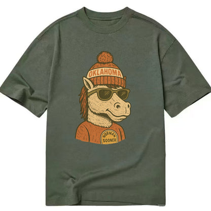 Norman Sooner Horse wearing Oklahoma bea - Classic T-shirt - Army Green