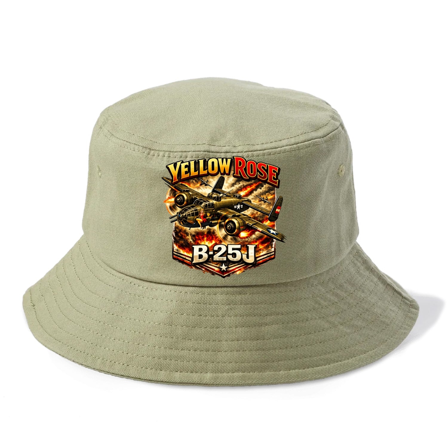 B 25j Yellow Rose - Bucket Hat - Army Green