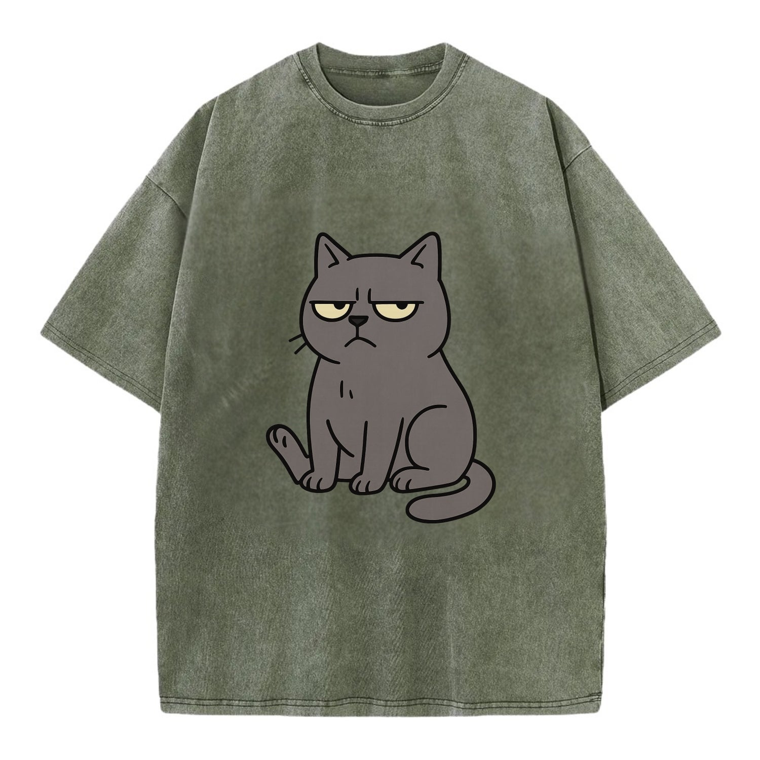 The Cat Judging Silently - Vintage T-shirt - Army Green