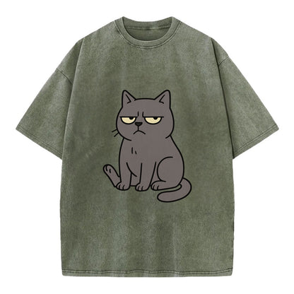 The Cat Judging Silently - Vintage T-shirt - Army Green