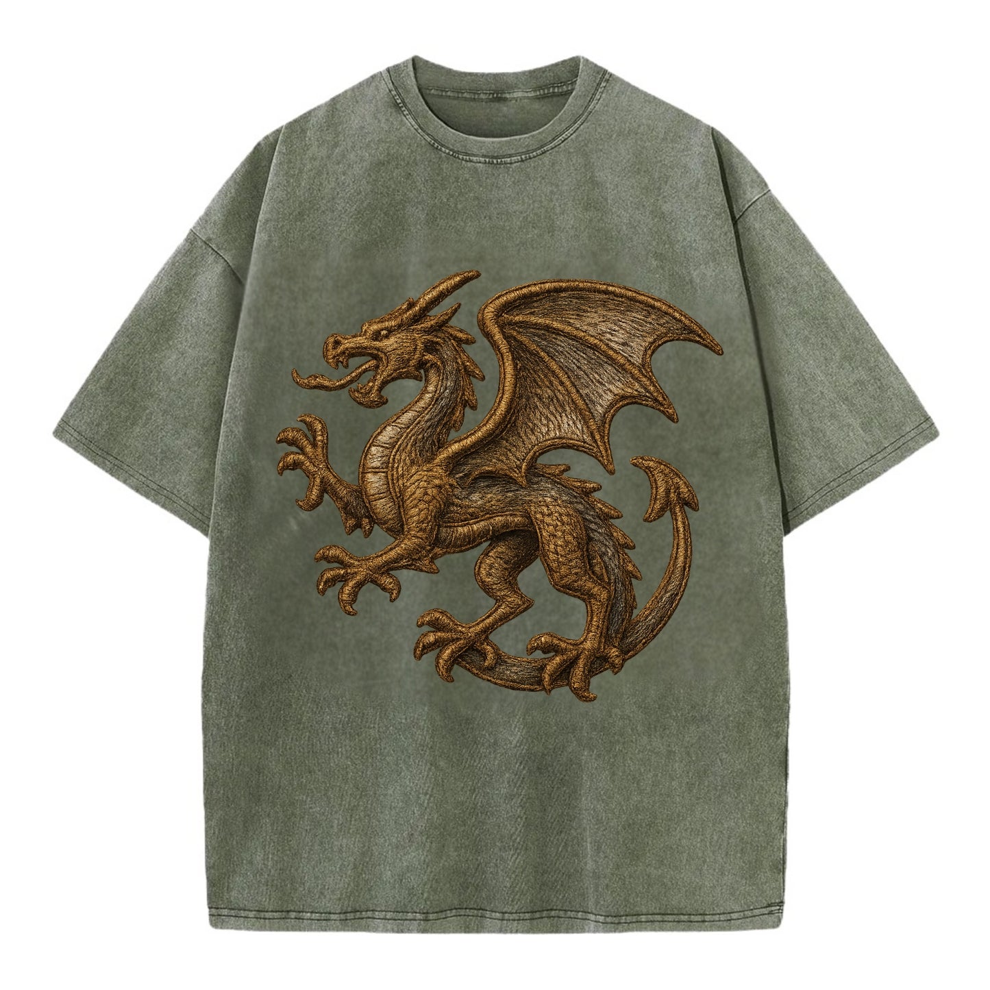 Dragon Silhouette  - Vintage T-shirt - Army Green