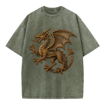 Dragon Silhouette  - Vintage T-shirt - Army Green