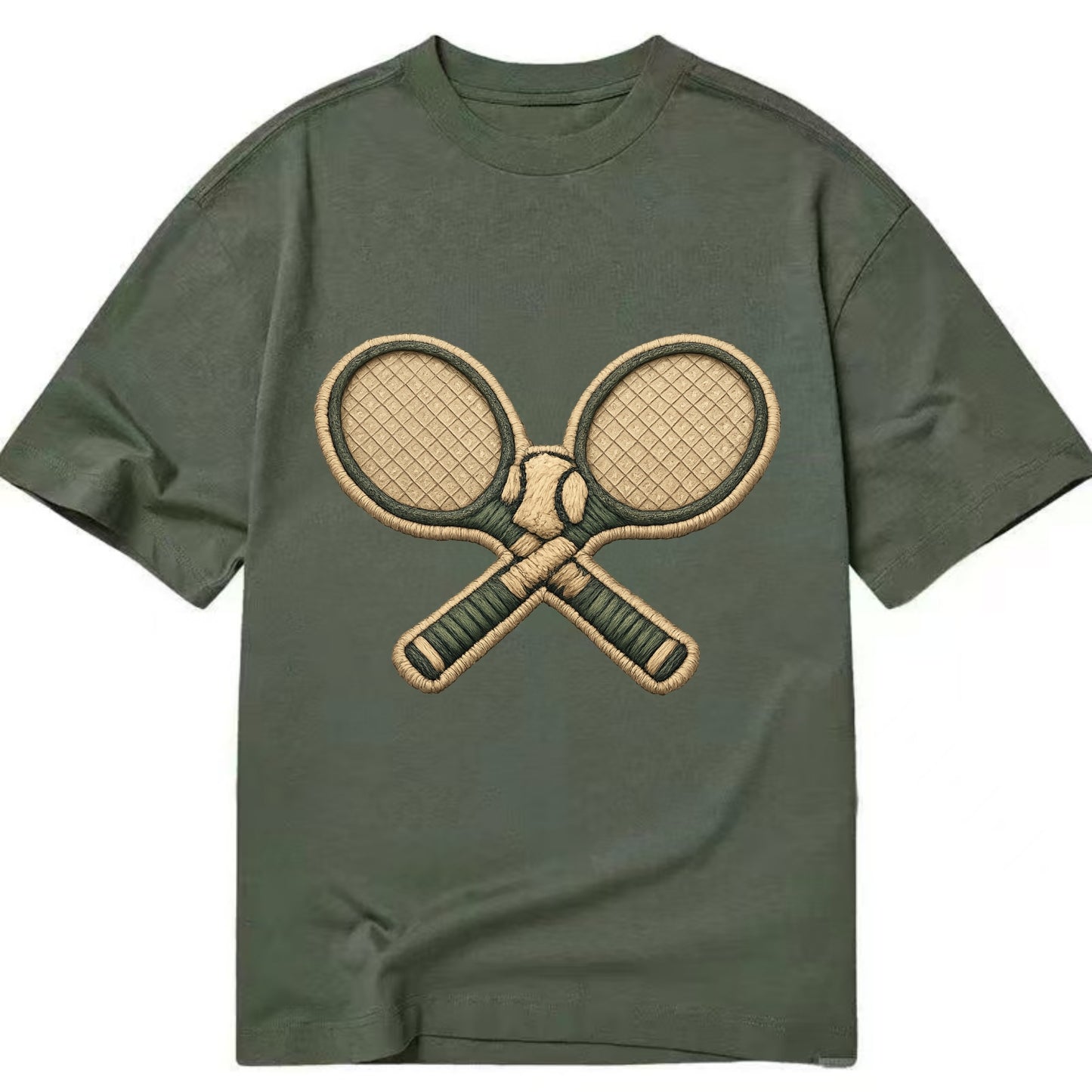 Embroidered patch design - TENNIS RACKET CROSSED - tennis rackets with ball in - Classic T-shirt - Army Green
