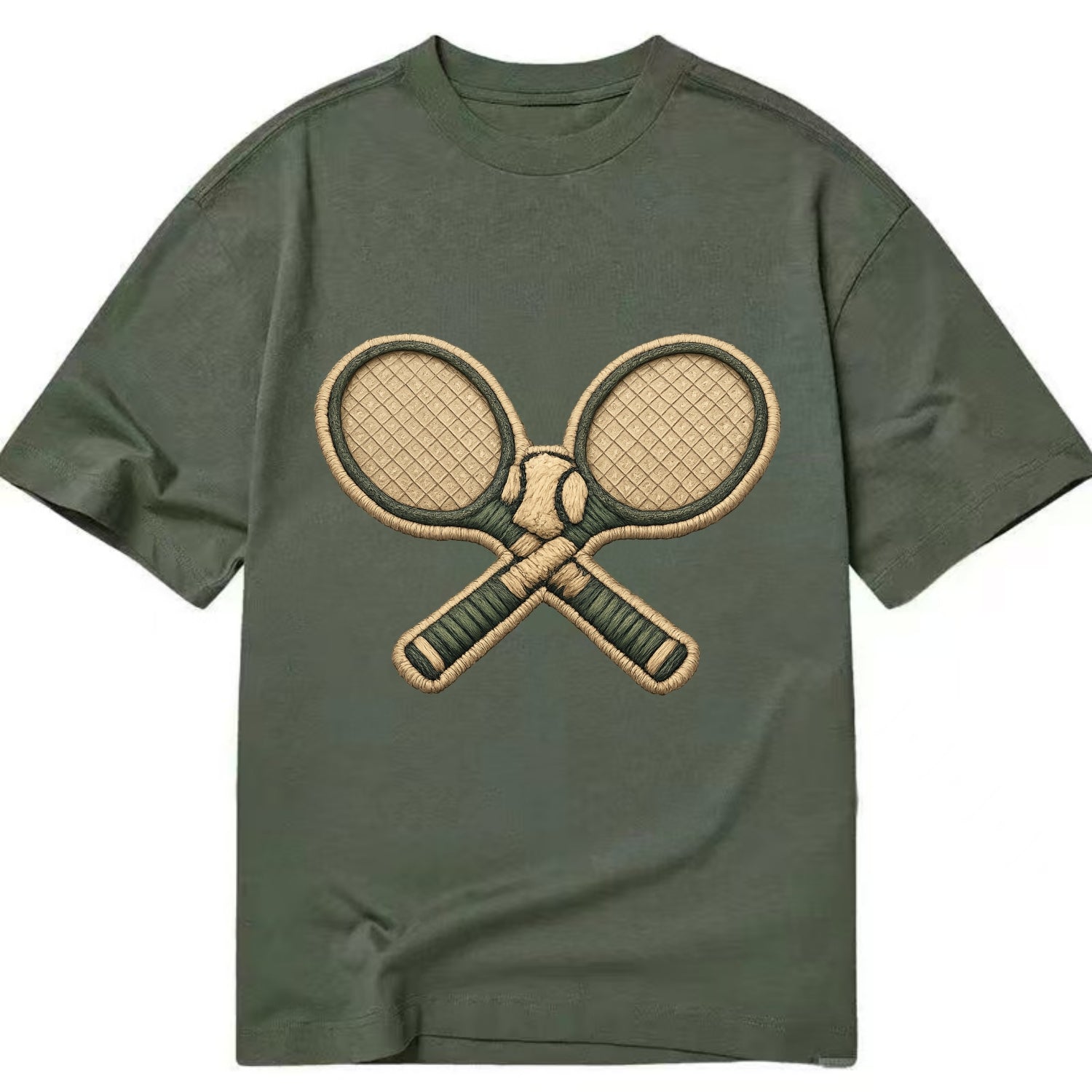 Embroidered patch design - TENNIS RACKET CROSSED - tennis rackets with ball in - Classic T-shirt - Army Green