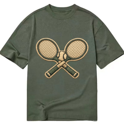 Embroidered patch design - TENNIS RACKET CROSSED - tennis rackets with ball in - Classic T-shirt - Army Green