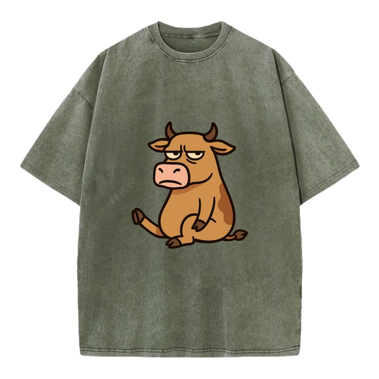 The Cow Judging Silently - Vintage T-shirt - Army Green
