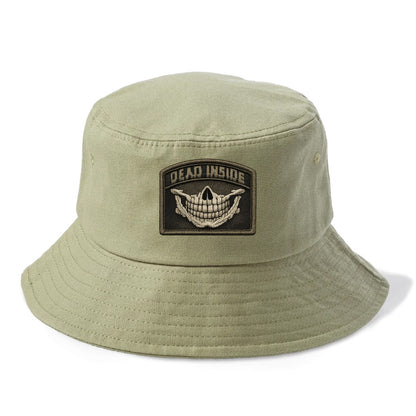 DEAD INSIDE SMILE - skeleton smile in white , dark humor - Bucket Hat - Army Green