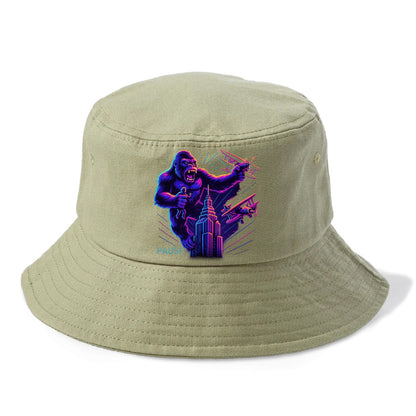 giant gorilla on top of skyscraper holding small figure, swatting planes - Bucket Hat - Army Green