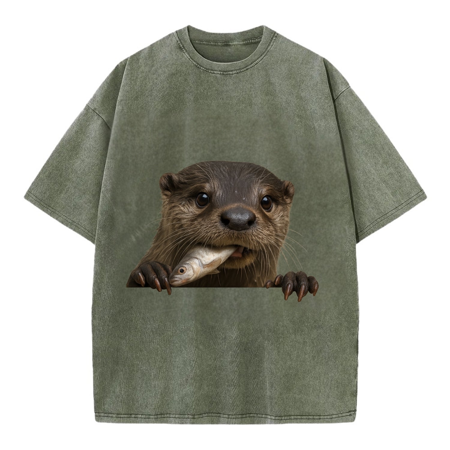River Otter  - Vintage T-shirt - Army Green