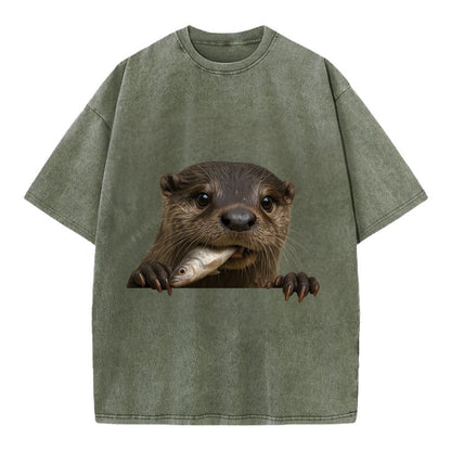 River Otter  - Vintage T-shirt - Army Green
