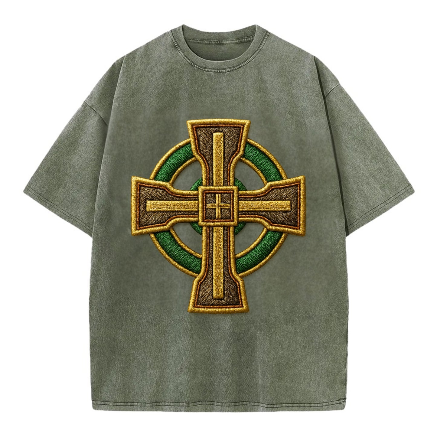 Durrow Cross - Vintage T-shirt - Army Green