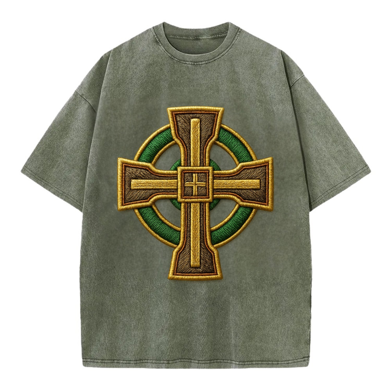 Durrow Cross - Vintage T-shirt - Army Green