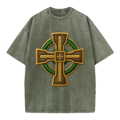 Durrow Cross - Vintage T-shirt - Army Green