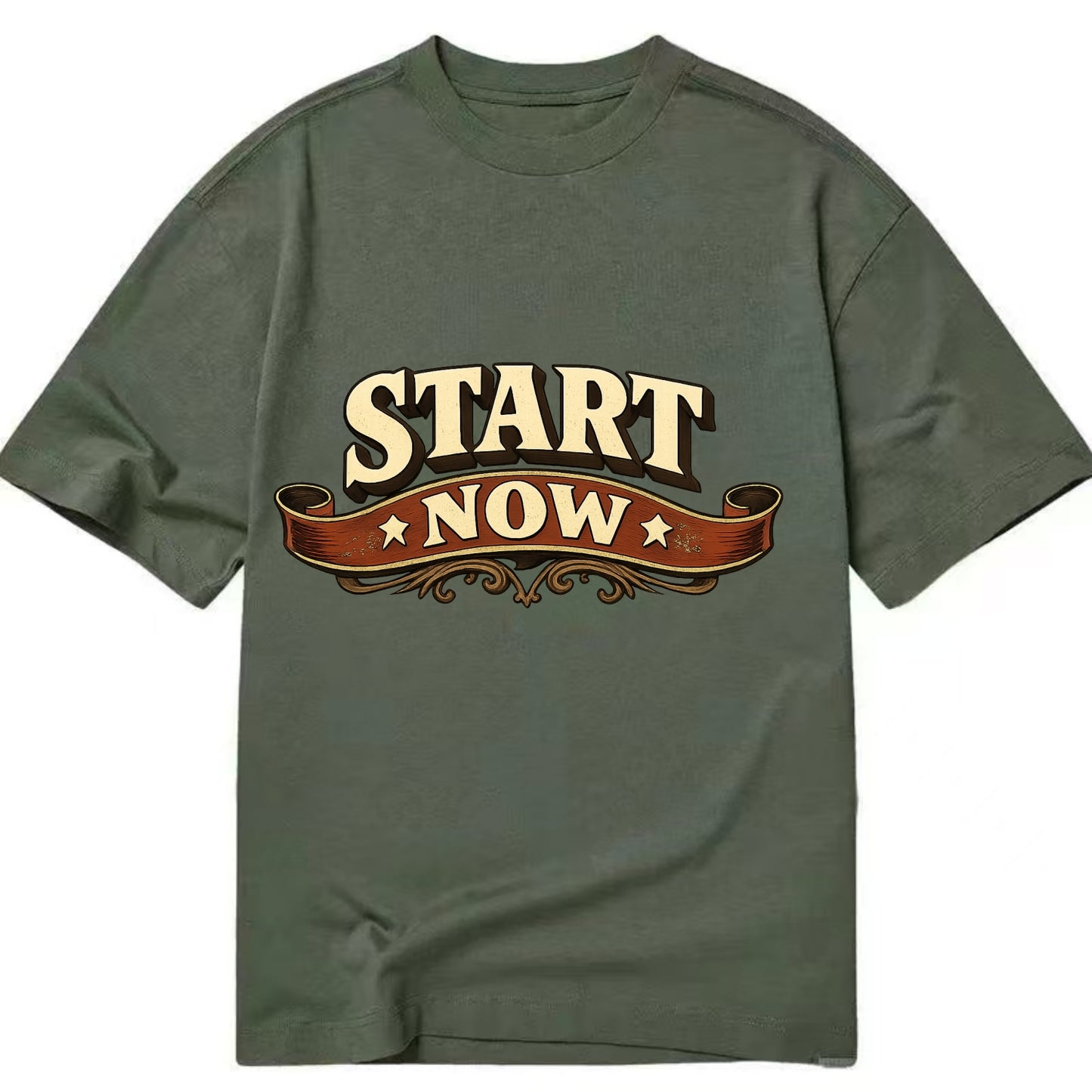 Bold typography design - "START NOW" - begin immediately, no delay - Classic T-shirt - Army Green