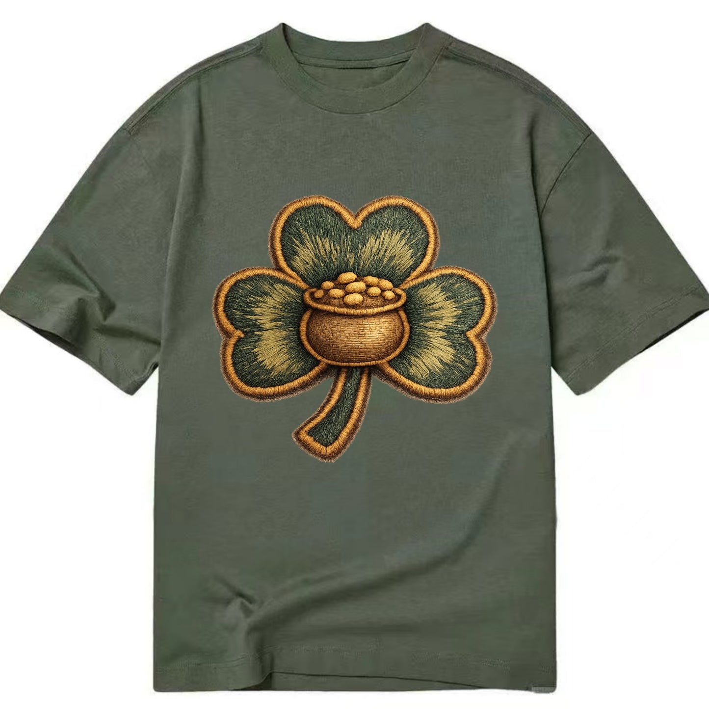 ST PATRICKS CLOVER - lucky clover with gold in green and gold , Irish luck - Classic T-shirt - Army Green