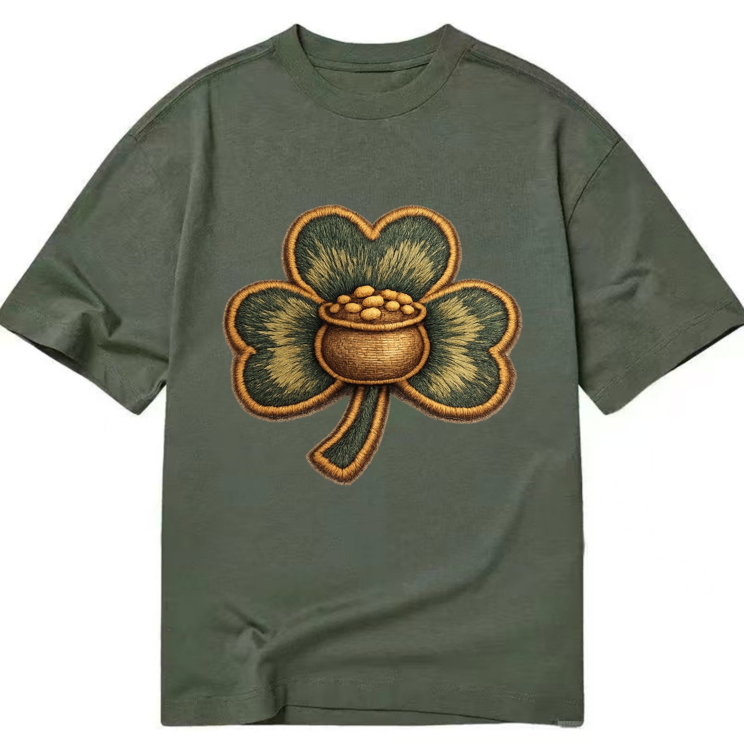ST PATRICKS CLOVER - lucky clover with gold in green and gold , Irish luck - Classic T-shirt - Army Green