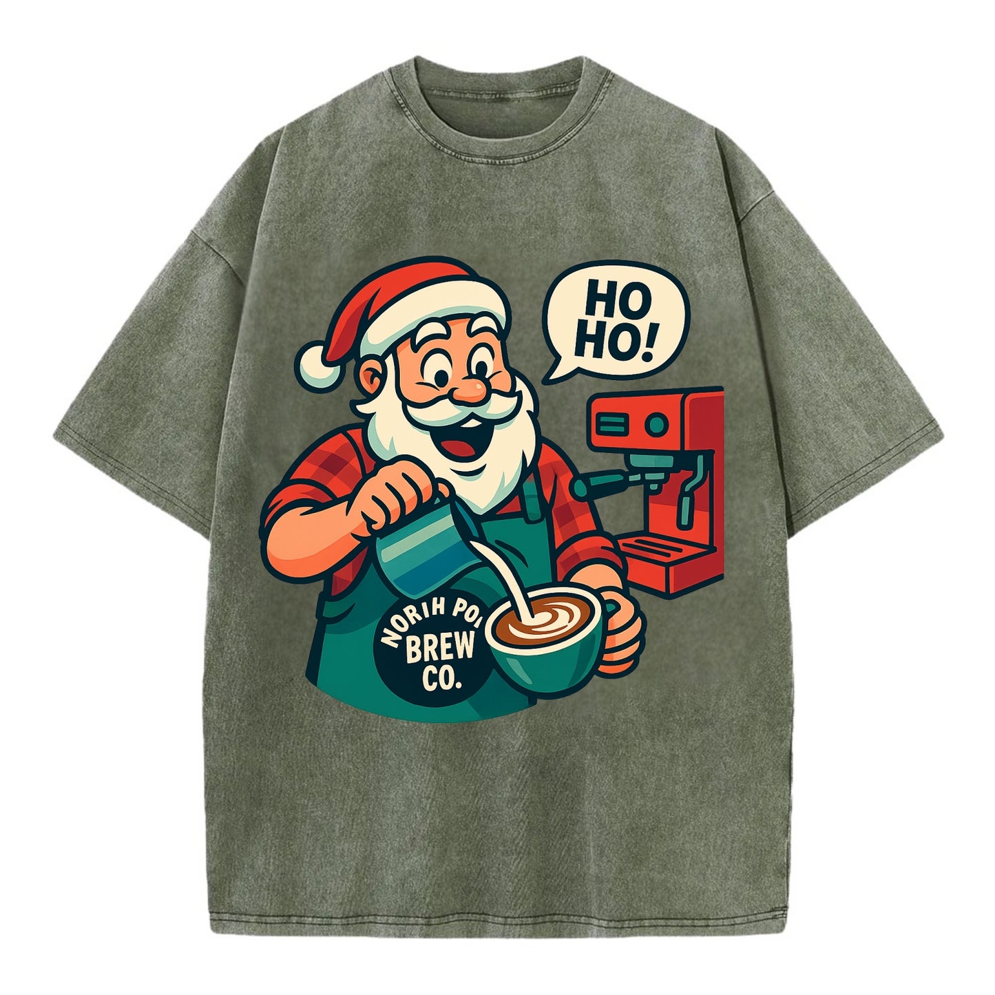Santa Barista - Vintage T-shirt - Army Green