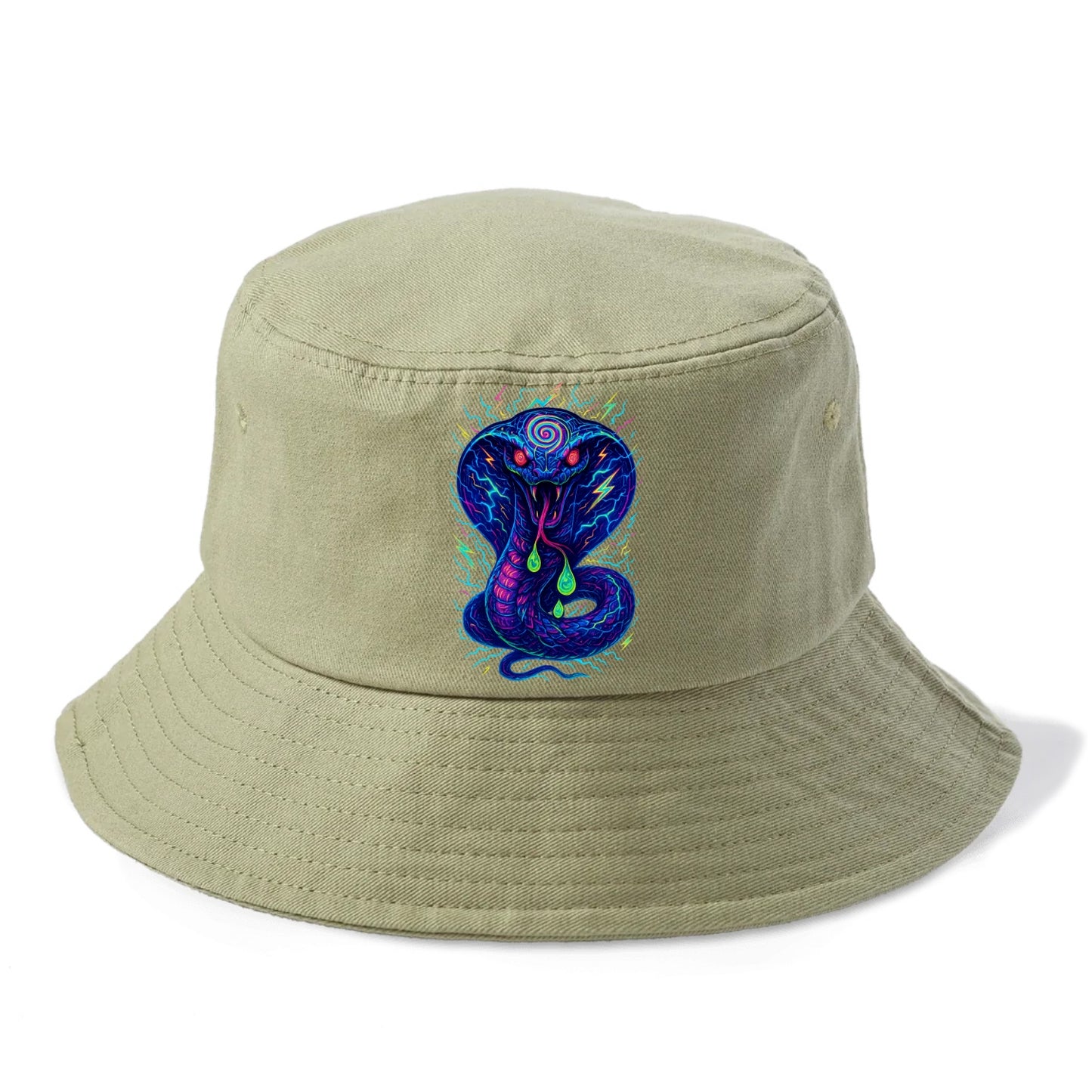 Mesmerizing cobra with hypnotic spiral patterns in the hood, scales that shimmer with - Bucket Hat - Army Green