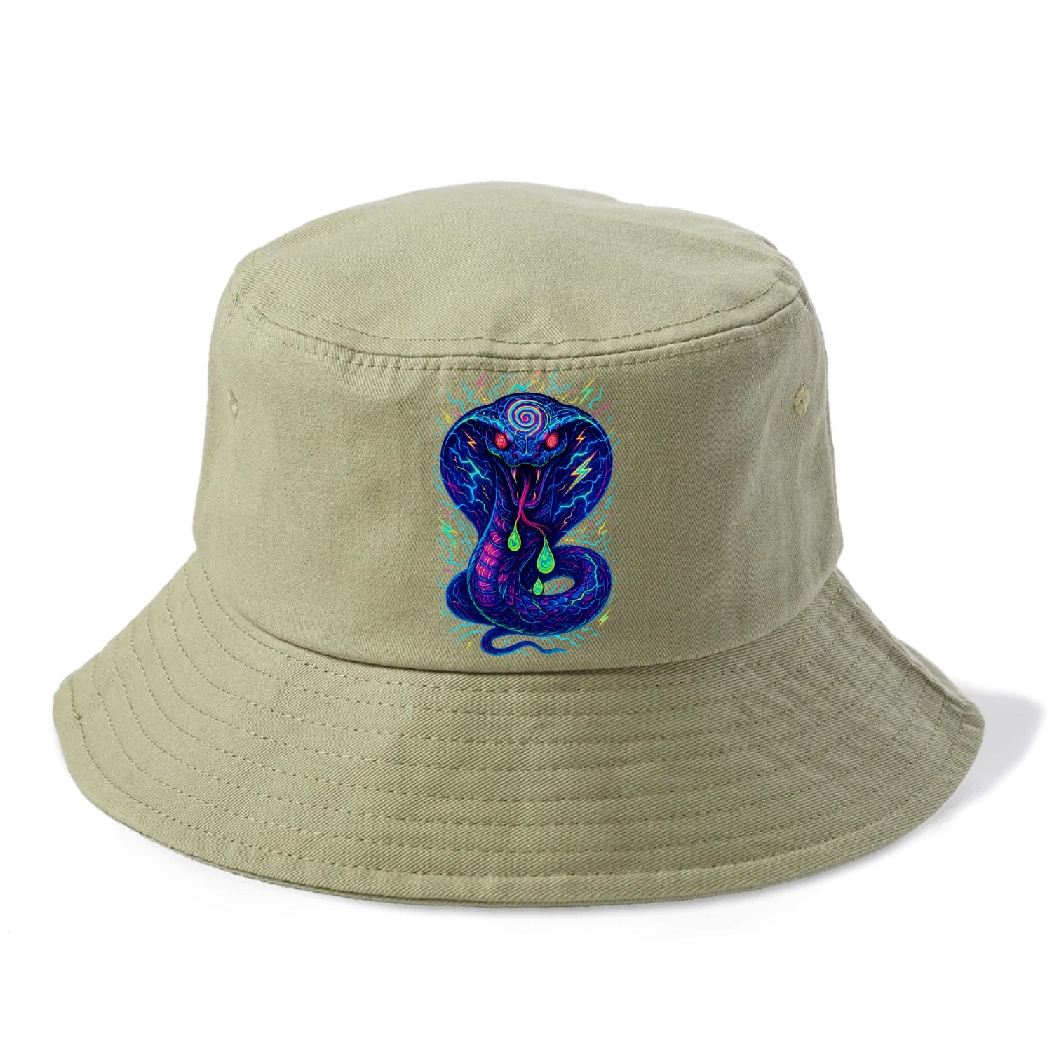 Mesmerizing cobra with hypnotic spiral patterns in the hood, scales that shimmer with - Bucket Hat - Army Green