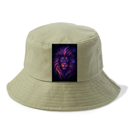 Regal lion with mane made of electric currents, neon yellow and hot pink energy flows, - Bucket Hat - Army Green