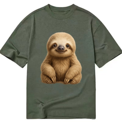 Baby Sloth - tan fur, long arms, peaceful smile, gentle eyes, front-facing, zen - Classic T-shirt - Army Green