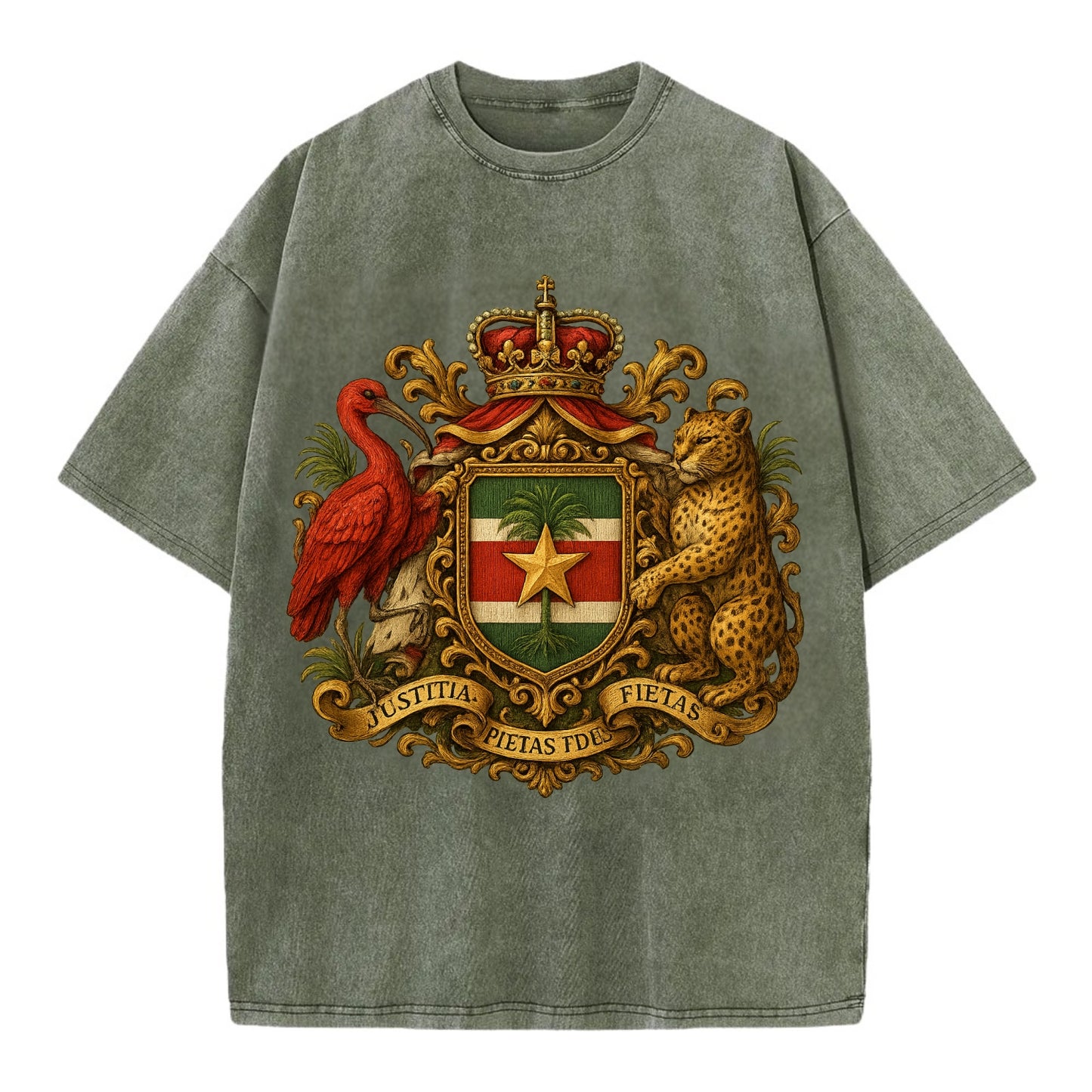 Suriname Star Emblem  - Vintage T-shirt - Army Green