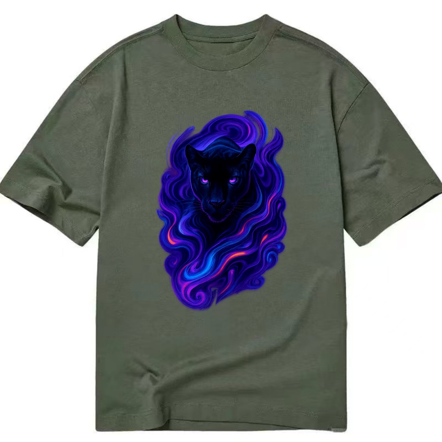Sleek black panther emerging from swirls of deep purple and electric blue, - Classic T-shirt - Army Green