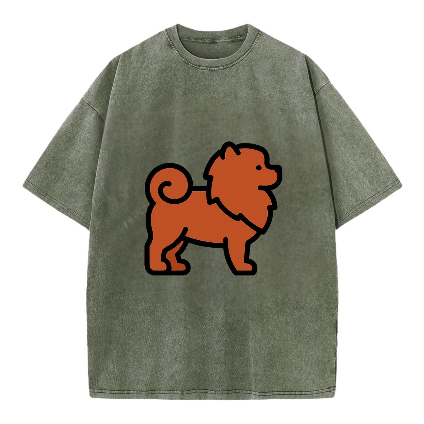 Chow Chow - Red fluffy flat side profile - Vintage T-shirt - Army Green