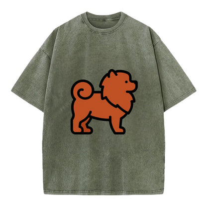 Chow Chow - Red fluffy flat side profile - Vintage T-shirt - Army Green