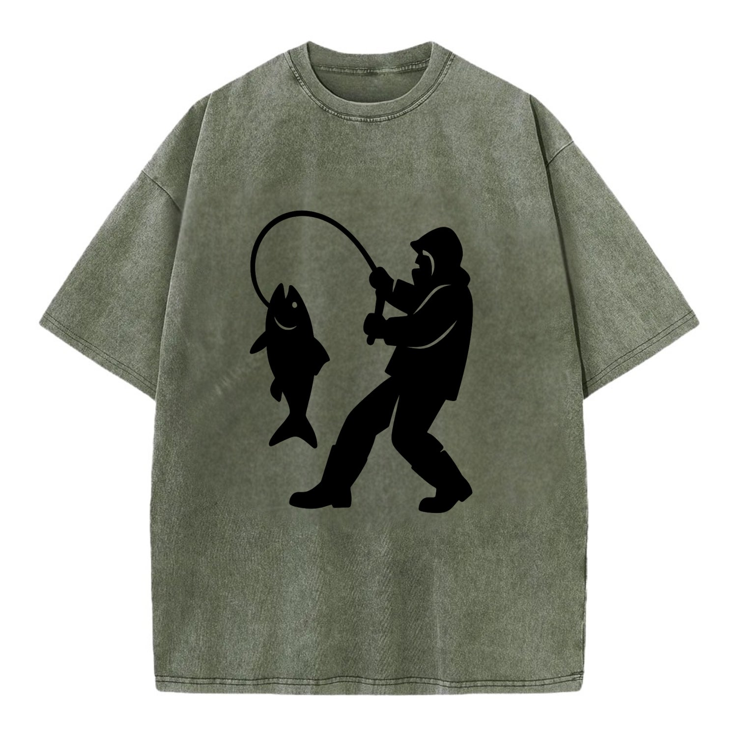 Alaskan fisherman hauling catch - Vintage T-shirt - Army Green