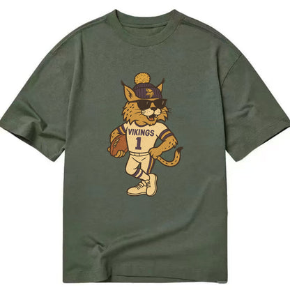 Minneapolis Lynx wearing Vikings beanie with Norse patch and wayfarer sunglasses - Classic T-shirt - Army Green