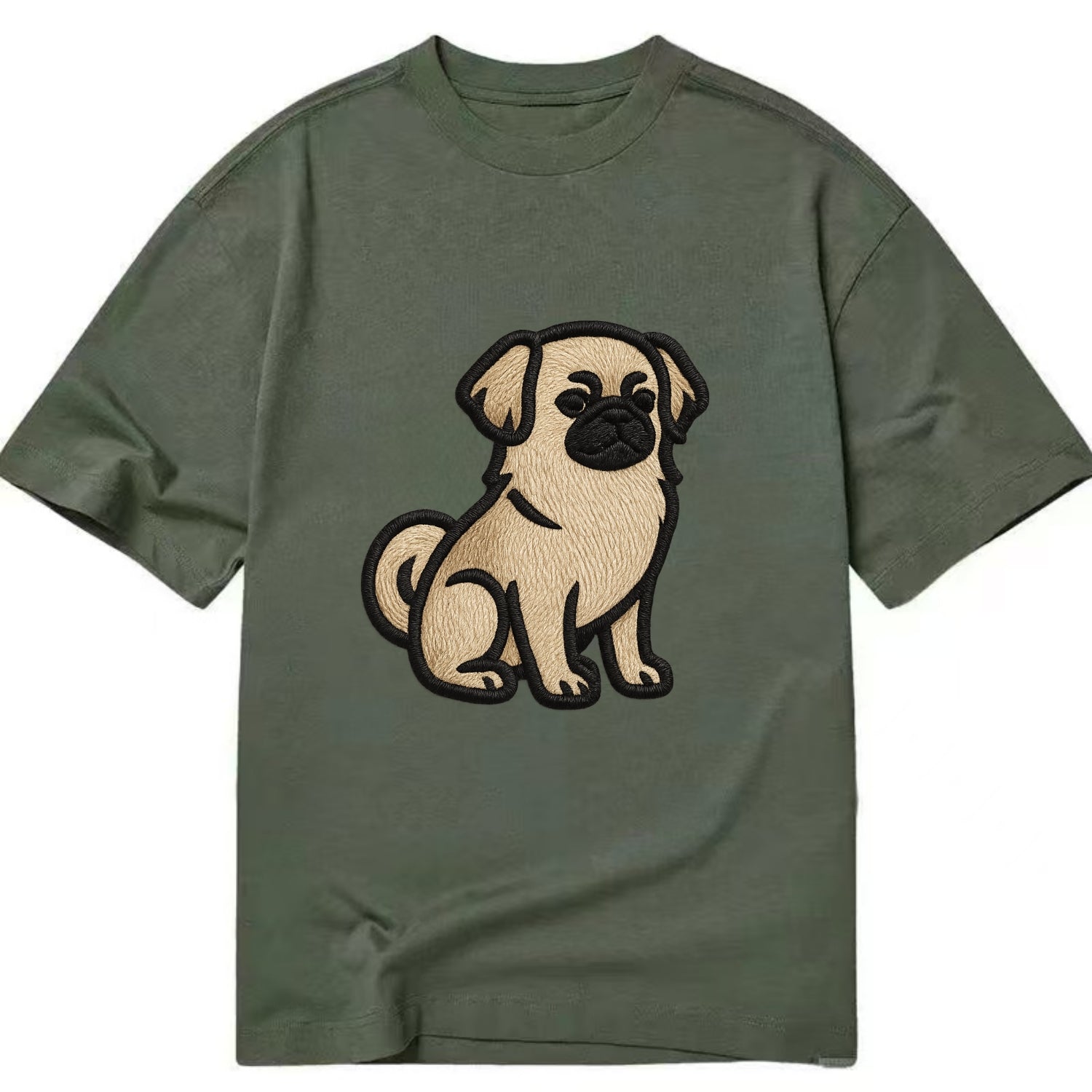 Tibetan Spaniel - Fawn small dog embroid - Classic T-shirt - Army Green