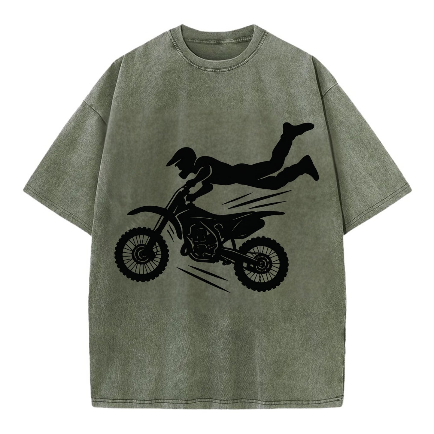 Motocross rider airborne trick - Vintage T-shirt - Army Green