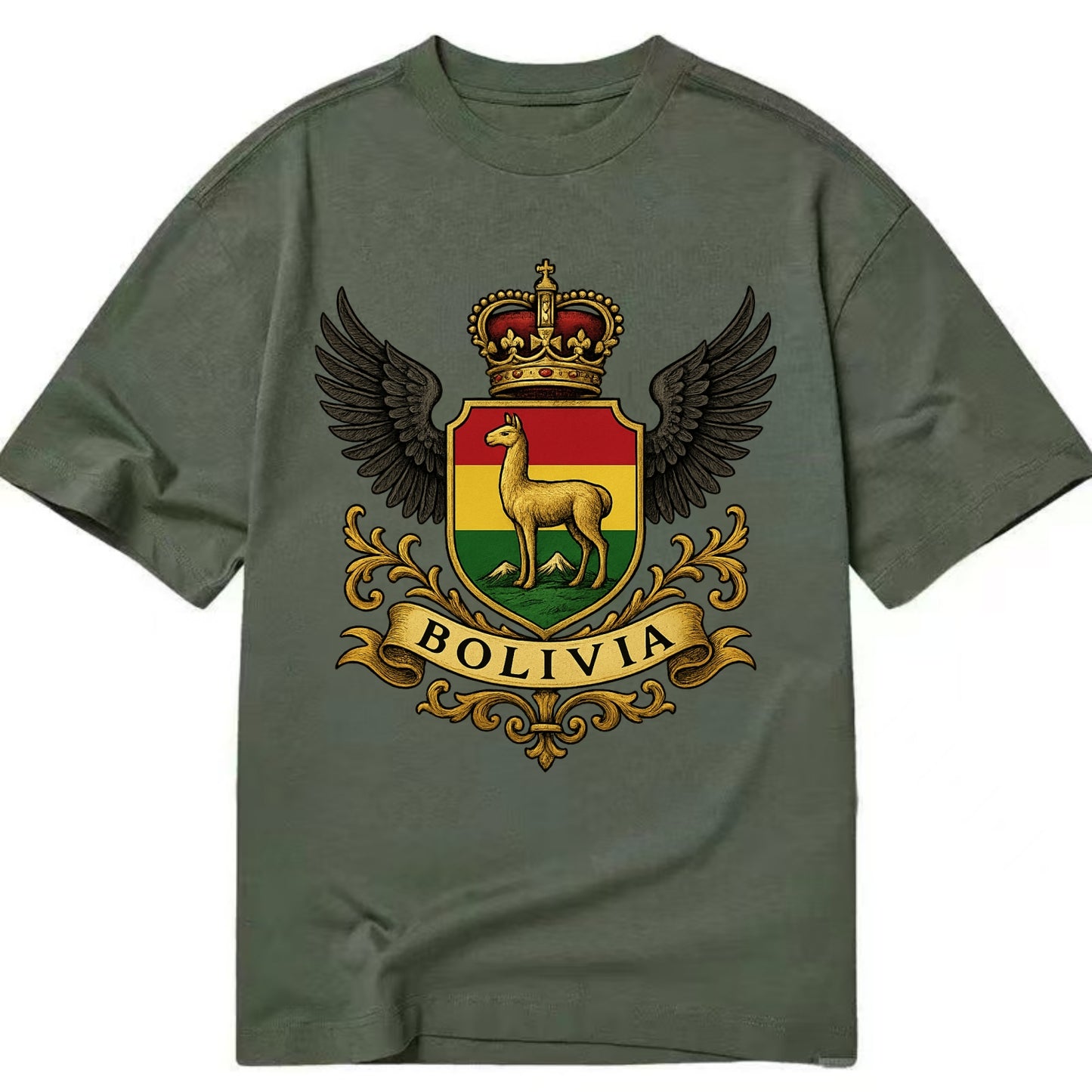 Bolivia Llama Emblem  - Classic T-shirt - Army Green