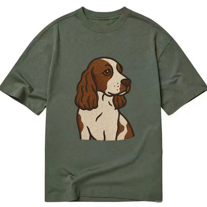 English Cocker Spaniel - Liver and white embroidered design - Classic T-shirt - Army Green
