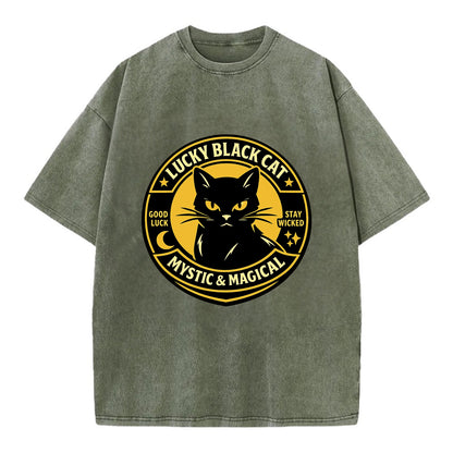 Mystic Feline Emblem - Vintage T-shirt - Army Green