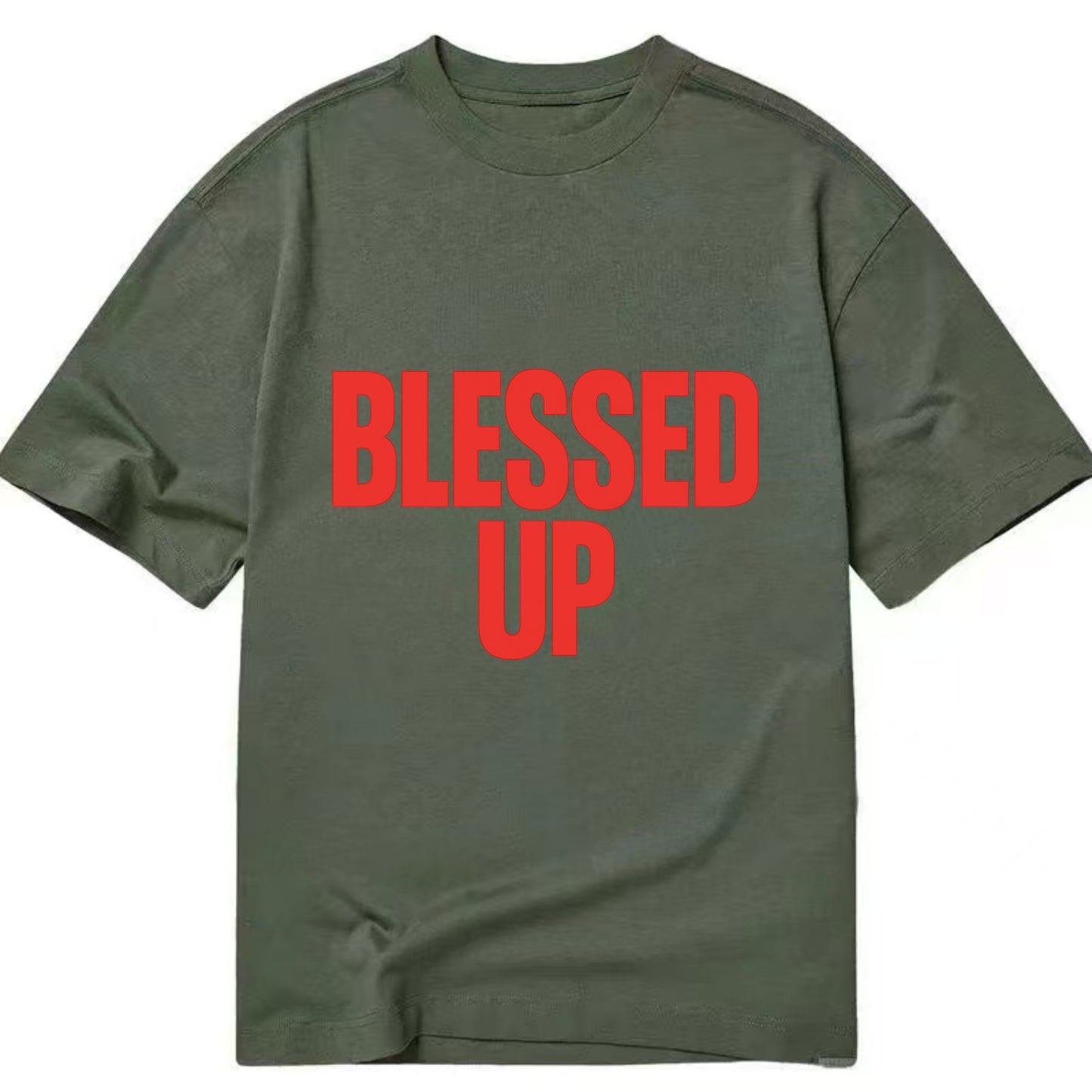 Bold typography design - "BLESSED UP" - recognizing fortune - Classic T-shirt - Army Green