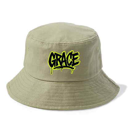 Bold typography design - "GRACE" - elegance under pressure, divine favor - Bucket Hat - Army Green