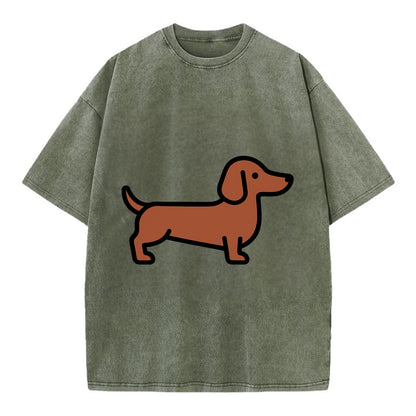 Dachshund - Red/brown smooth flat side profile - Vintage T-shirt - Army Green