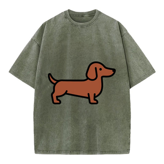 Dachshund - Red/brown smooth flat side profile - Vintage T-shirt - Army Green
