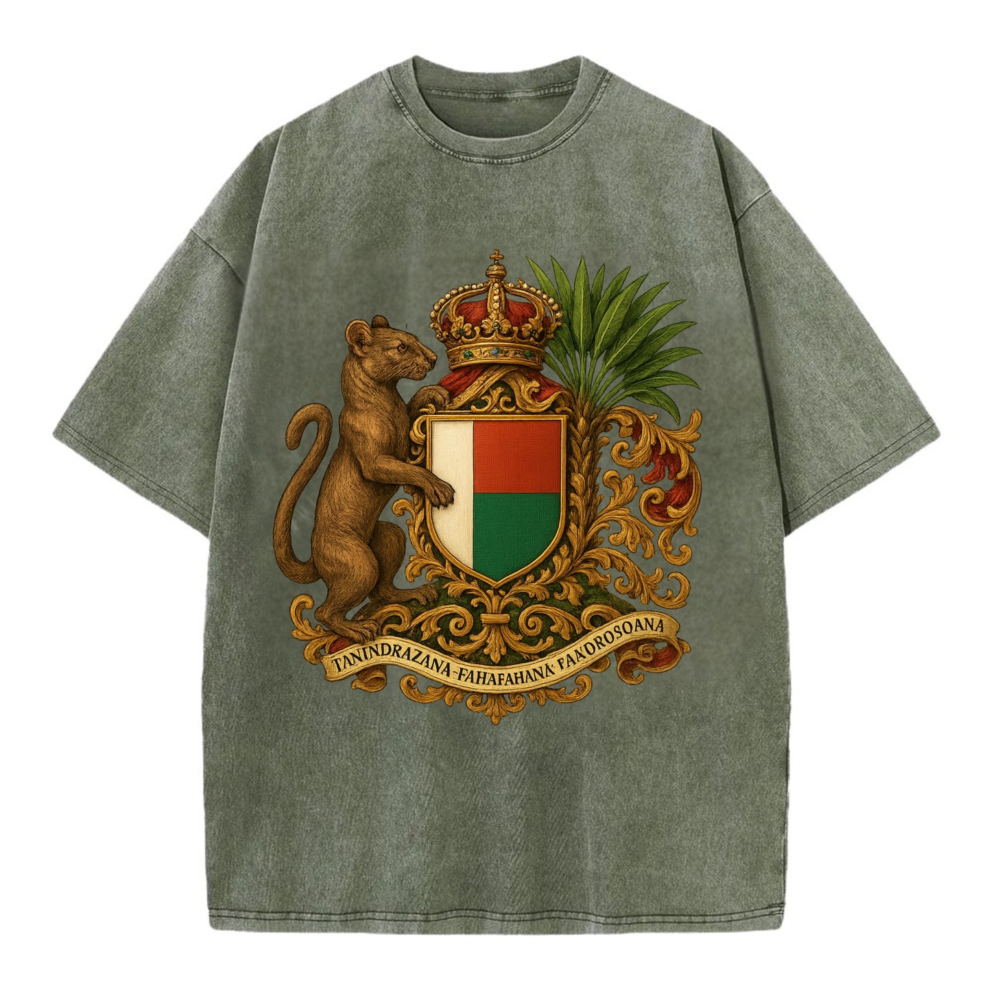 Madagascar Fossa Hunter  - Vintage T-shirt - Army Green