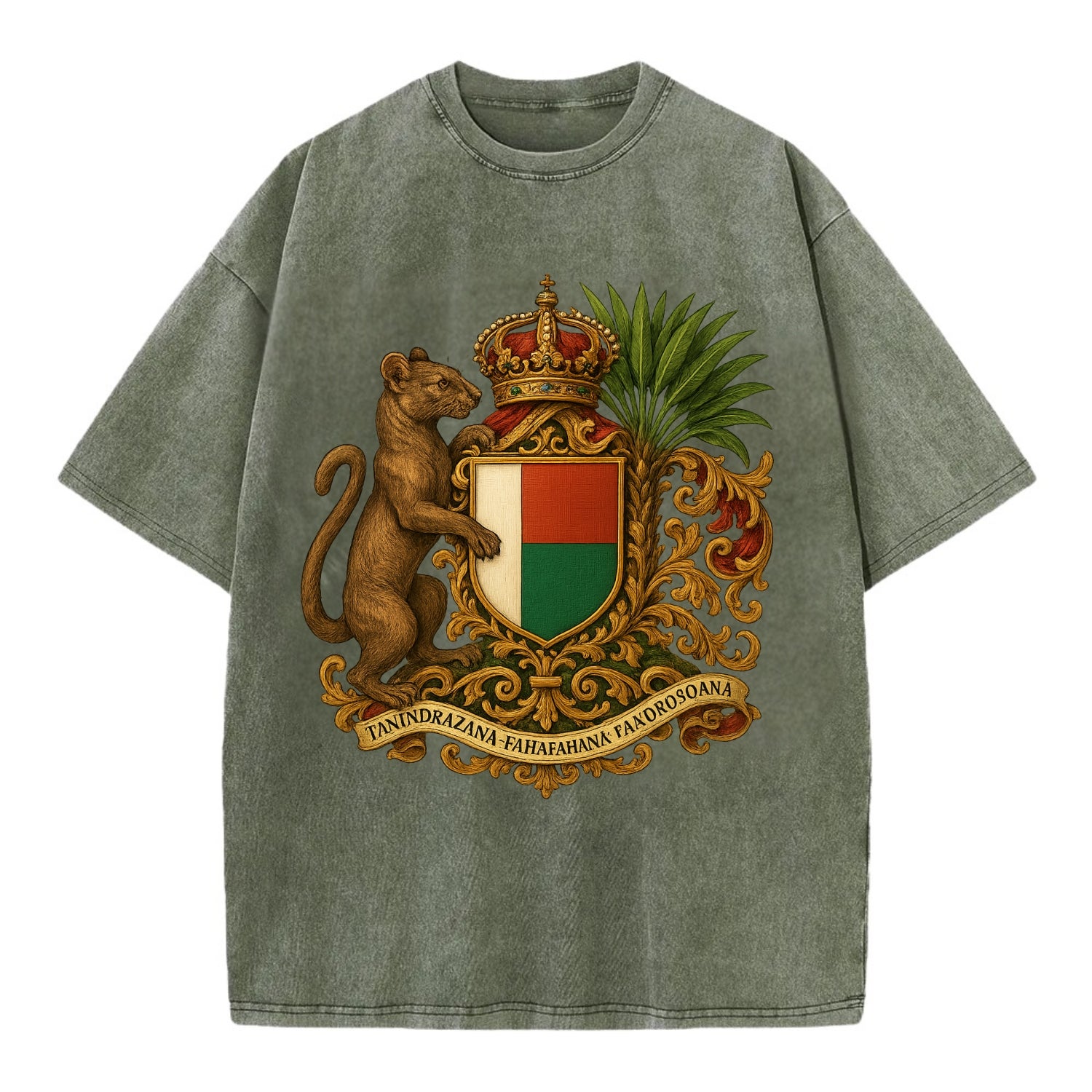 Madagascar Fossa Hunter  - Vintage T-shirt - Army Green