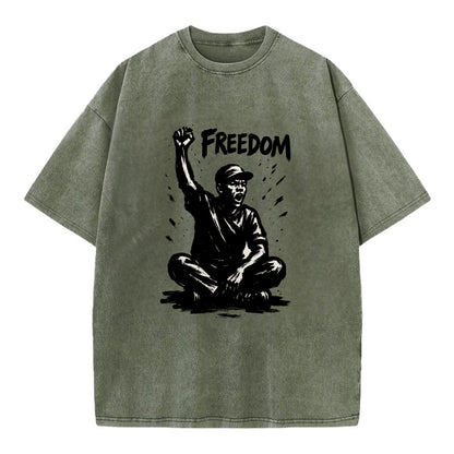 Sit-in protest figure - civil disobedience ink art - Vintage T-shirt - Army Green