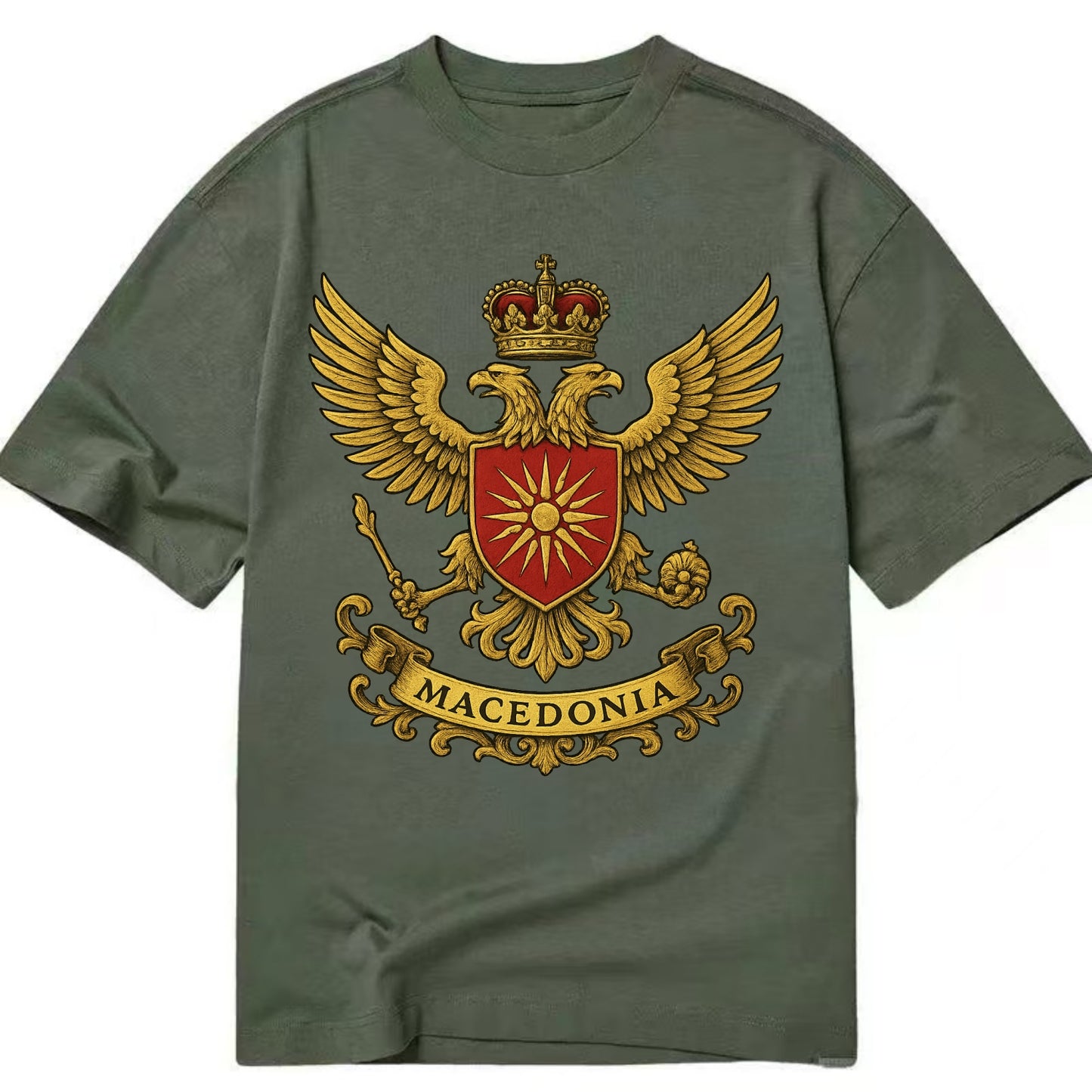 Macedonia Heritage Badge  - Classic T-shirt - Army Green