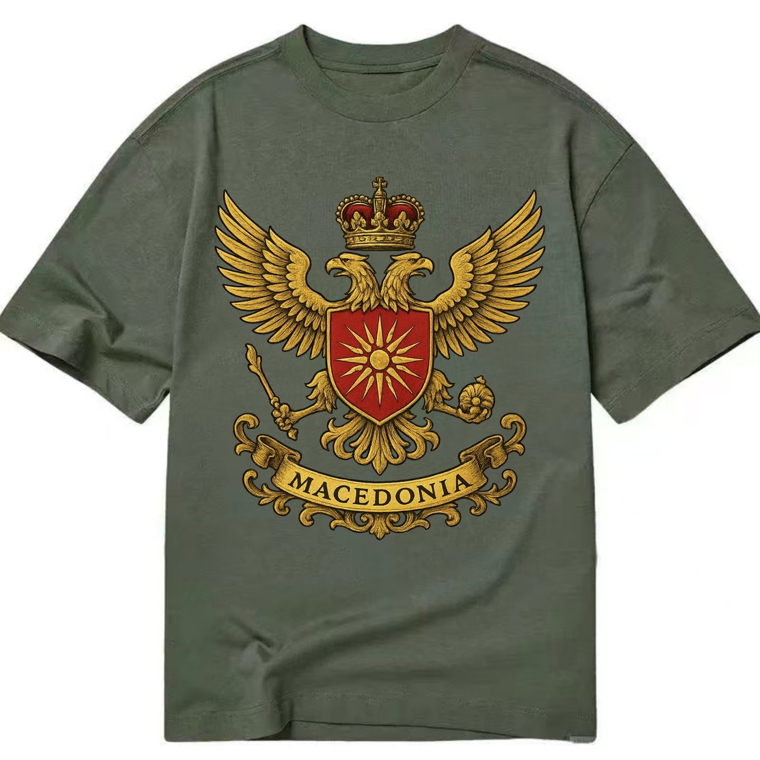 Macedonia Heritage Badge  - Classic T-shirt - Army Green